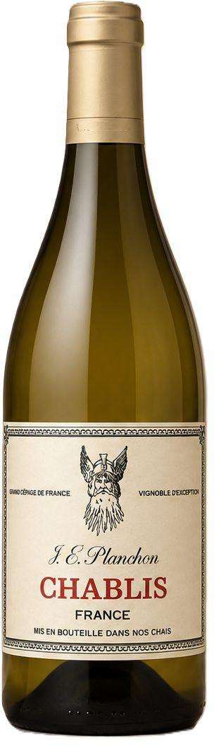 J-É Planchon Chablis bottle with gold capsule and a classic cream label